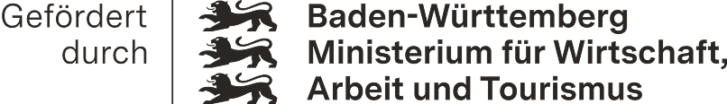 Logo des Ministeriums für Wirtschaft, Arbeit und Tourismus in Baden-Württemberg mit dem Hinweis "Gefördert durch".