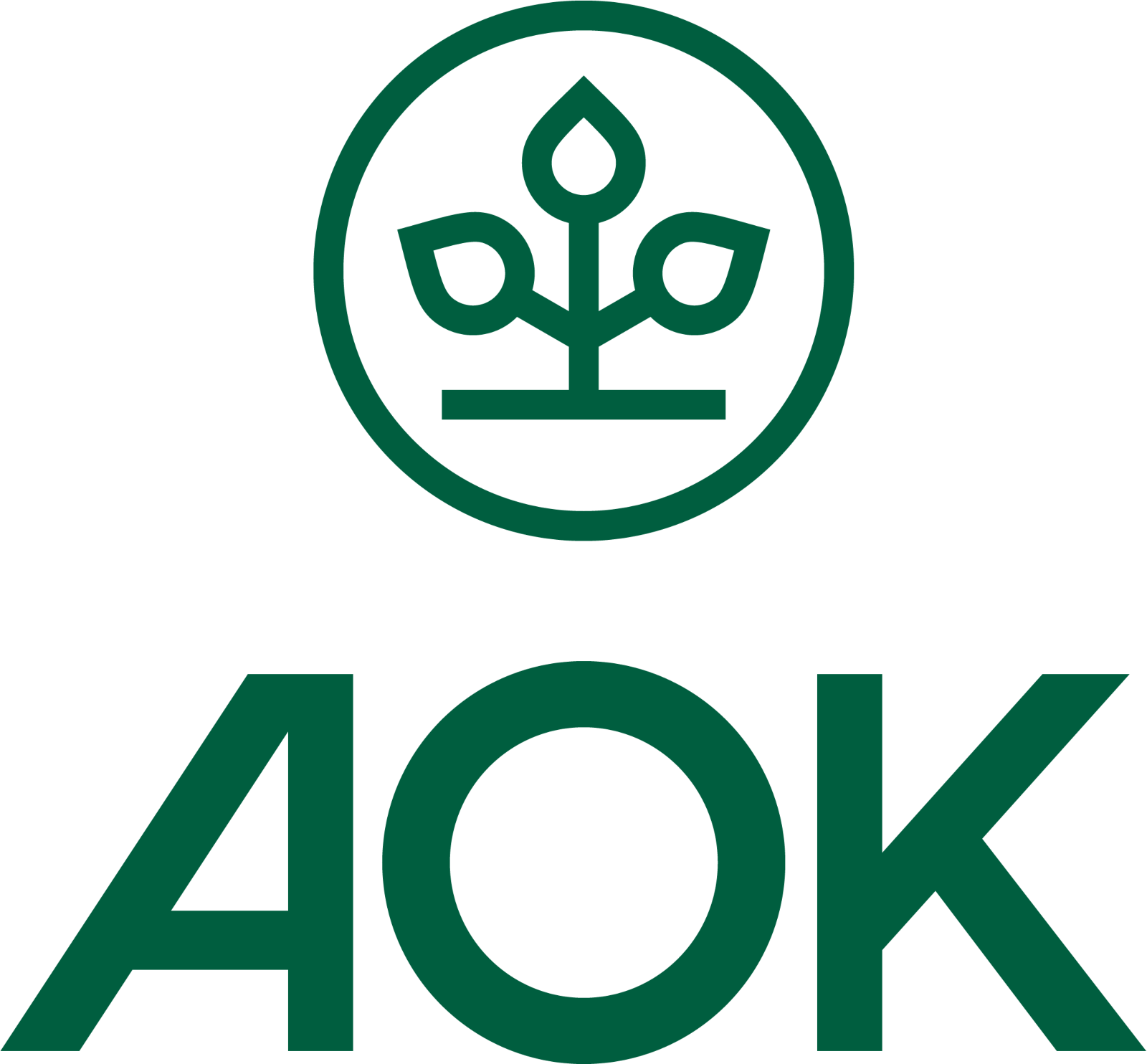 Logo der AOK mit stilisierten Pflanzen und dem Schriftzug "AOK" darunter in Grün.