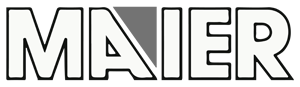 Logo der Marke "MAIER" in modernem, weißem Schriftzug auf schwarzem Hintergrund.