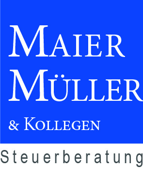 Logo von Maier Müller & Kollegen Steuerberatung auf blauem Hintergrund.