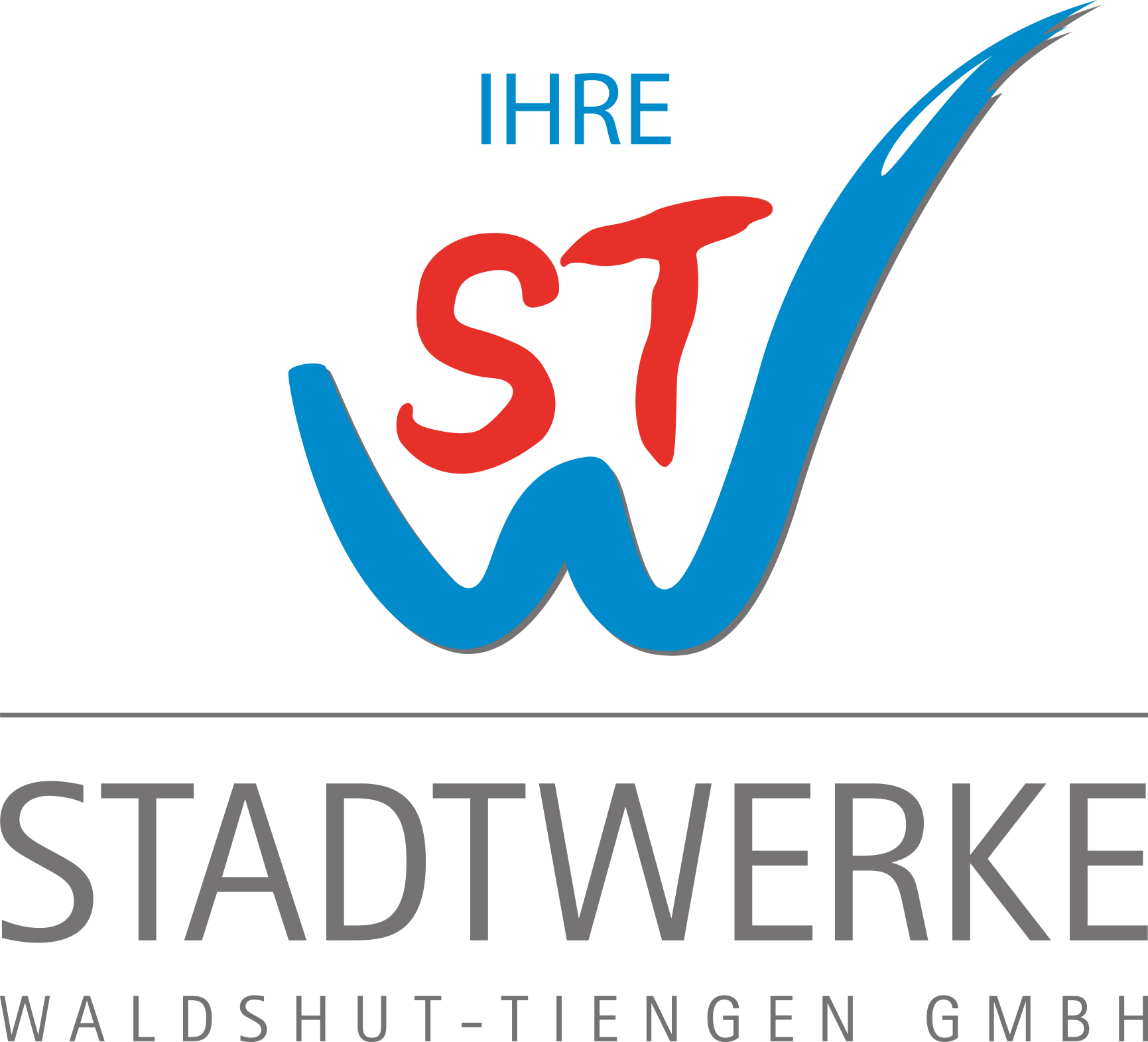 Logo der Stadtwerke Waldshut-Tiengen GmbH mit den Buchstaben "STW" in rot und blau.