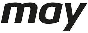Schwarzer Schriftzug "may" in einer modernen, minimalistischen Schriftart auf hellem Hintergrund.