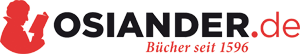 Logo von Osiander mit dem Slogan „Bücher seit 1596“. Roter Buchstabe mit einer Silhouette, die ein Buch hält.