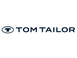 Logo von Tom Tailor in schwarzer Schrift auf weißem Hintergrund.